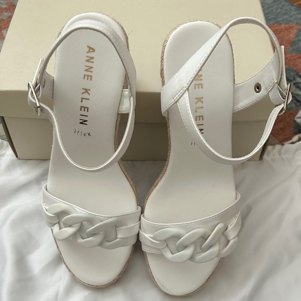 Anne Klein White Wedge Sandals